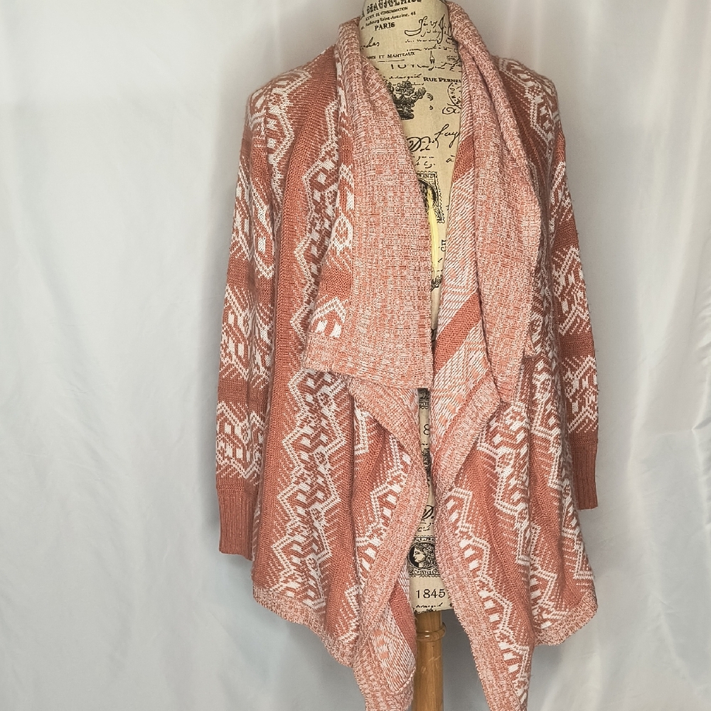 Hippie Rose Cozy Open Front Cardigan in Terracotta and Cream Boho,Trendy, Cozy.
